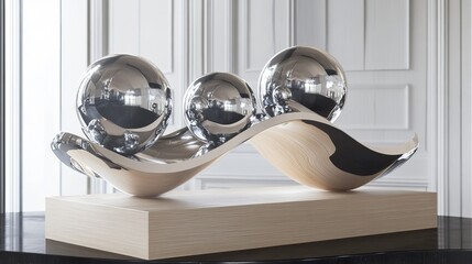 Interactive sculpture using magnets and metallic spheres on board