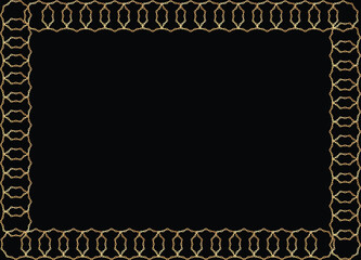 Square frame with traditional vintage Golden middle eastern  ornament. Ornament  gold frame on black background.  Vector gold frame ornament background. 