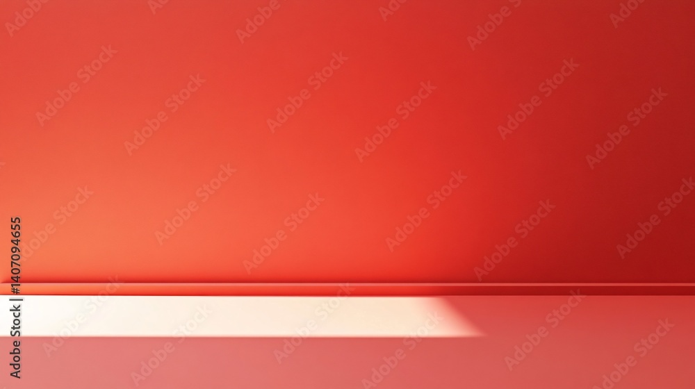 Poster empty room with red wall and floor illuminated by light beam