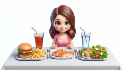 Delicious meal choices for a young girl at home food photography bright kitchen environment