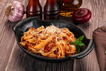Italian pasta bolognese with beef minced meat