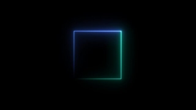4k Abstract neon glowing frame rectangle animation in cyan and blue color  4k video. neon Rectangle icon animation.  on a black background. 
