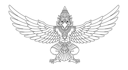 Obraz premium Majestic Garuda King of Birds Mythical Creature Hindu Mythology Coloring Page Illustration for Kids Adults