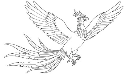 Fototapeta premium Ho Oh Mythical Bird Coloring Page Japanese Phoenix Legend Rainbow Feathers Detailed Line Art Illustration Printable