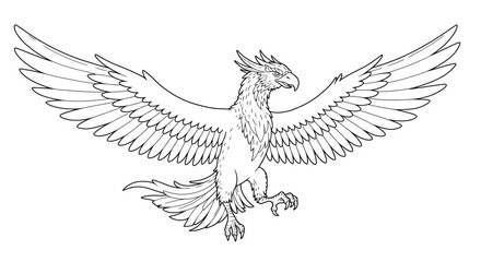 Fototapeta premium Legendary Peng Giant Bird Coloring Page Chinese Folklore Kun Transformation Mythical Outline Art Printable