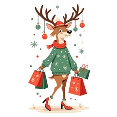 Naklejka premium Christmas Reindeer Happy Shopping Season