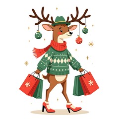 Fototapeta premium Christmas Reindeer Happy Shopping Season