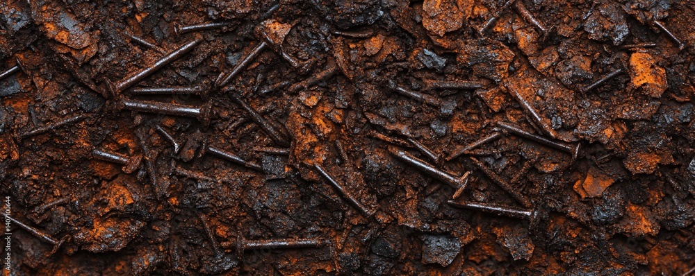 Poster rusty nails creating an industrial abstract texture background