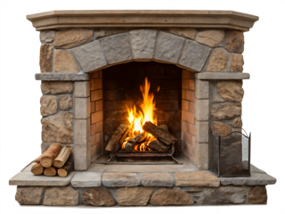 fire in the fireplace isolated on white background, PNG