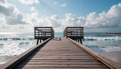 Fototapeta premium Scenic wooden pier overlooking tranquil ocean waves 