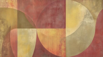 Abstract Geometric Art with Overlapping Circular and Rectangular Shapes in Warm Tones