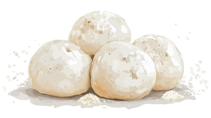 Fototapeta premium A digital illustration depicting four soft, round, white bread rolls, possibly buns, piled on top of each other. They are slightly textured, suggesting a soft, fluffy consistency.
