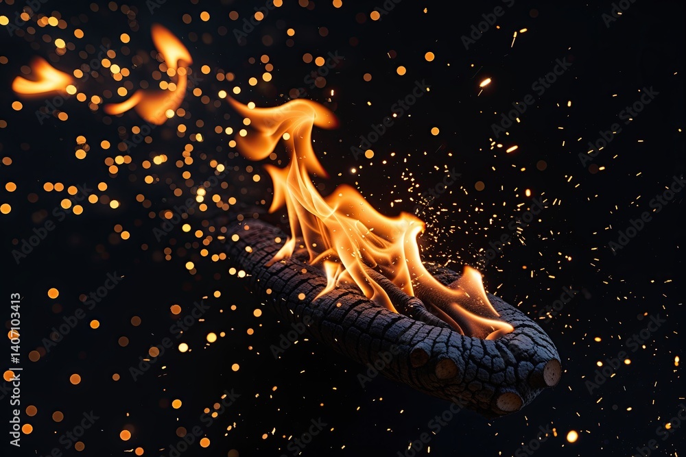 Poster fire sparks and glowing ember particles on dark background abstract texture