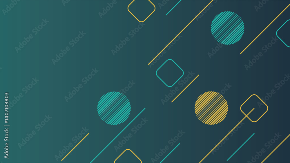 Poster elegant geometric design with abstract circles and lines in teal and yellow over a dark background p