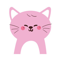 cute drawing cartoon brown pink cat with smiling eye. cute animal doodle for sticker, icon