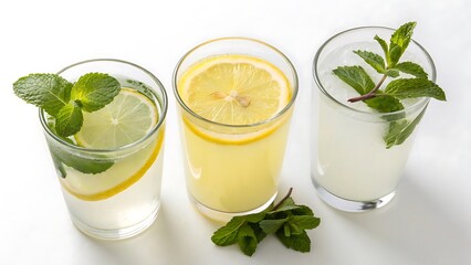 Fototapeta premium A fresh green mojito cocktail with lime and mint on a white background