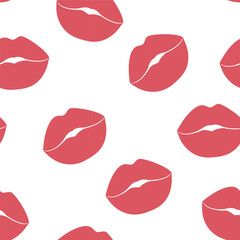 Seamless pattern with red lips, kiss. Vector pattern of female lips on isolated background. For print, fabric, invitations, brochures, cards, wallpapers