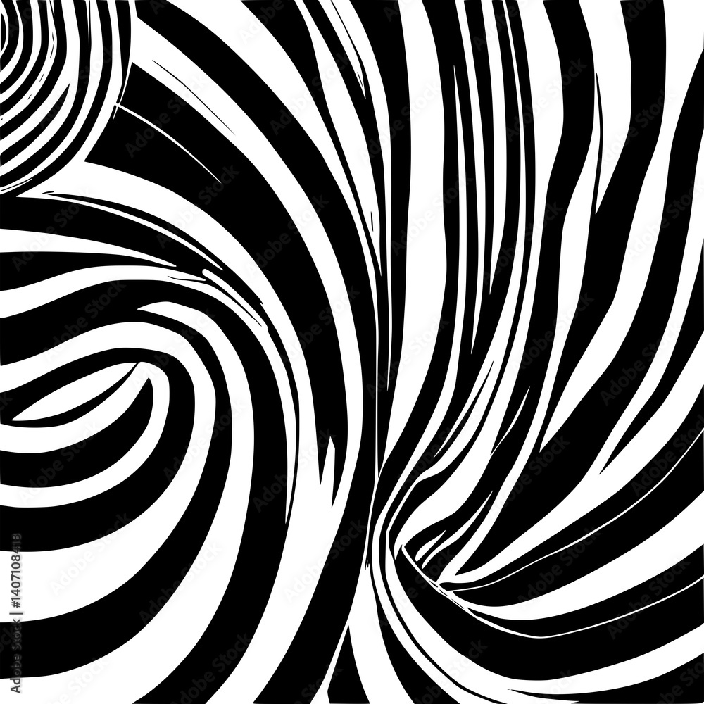 Poster abstract zebra pattern: intricate, black and white lines intertwine, creating a mesmerizing optical 