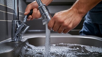 Plumber repairing a clogged sink in a kitchen. Featuring plumbing work