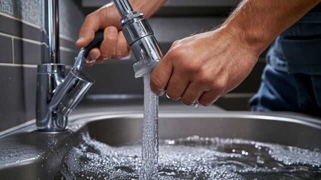 Plumber repairing a clogged sink in a kitchen. Featuring plumbing work