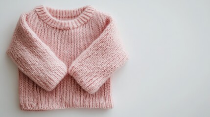Baby pink knitted sweater on white background. Possible use newborn clothing catalog