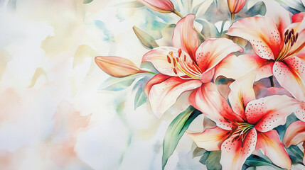 Fototapeta premium Elegant wedding invitation card background . Minimal hand painted watercolor botanical flowers texture template background. Design for wedding, vip cover, poster, rsvp moderncard.Valentine's Day