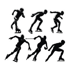 Silhouette Speed Skating vector set on a with white background