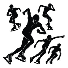 Silhouette Speed Skating vector set on a with white background