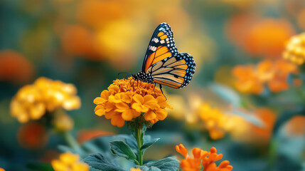 Obraz premium Butterfly on marigold flowers