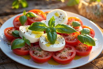 fresh salad with tomatoes and mozzarella