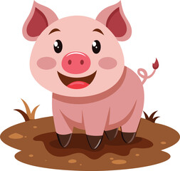 Pig smiling in mud
