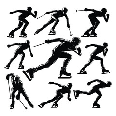 Silhouette Speed Skating vector set on a with white background