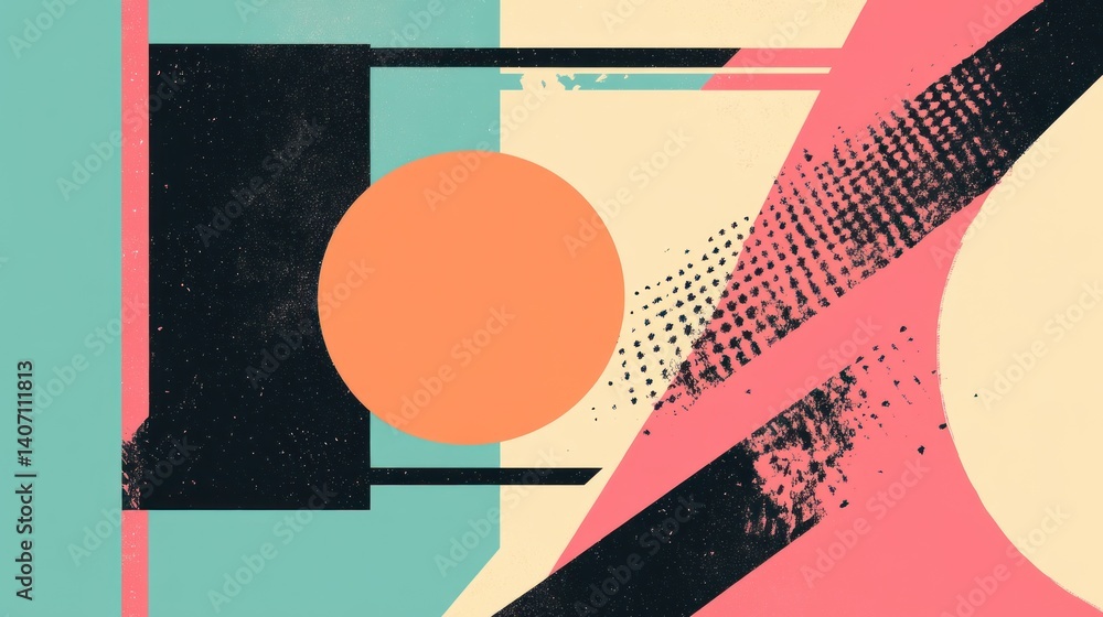Poster dynamic composition featuring bold geometric shapes with a distressed texture creating a visually st