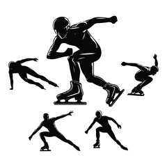 Silhouette Speed Skating vector set on a with white background