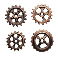 Set of metal gear wheels isolated on transparent background.