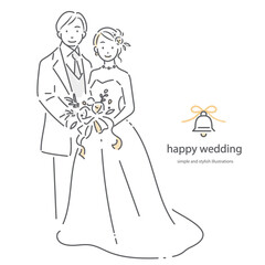 Fototapeta premium 結婚式のカップル シンプルでお洒落な線画イラスト