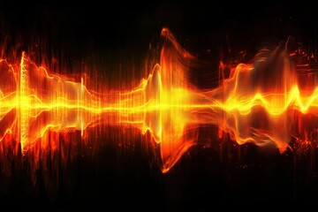 Sound wave visualization in vibrant orange and yellow tones with a dark background
