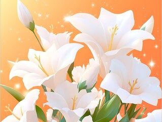 White Lilies with Orange Background.