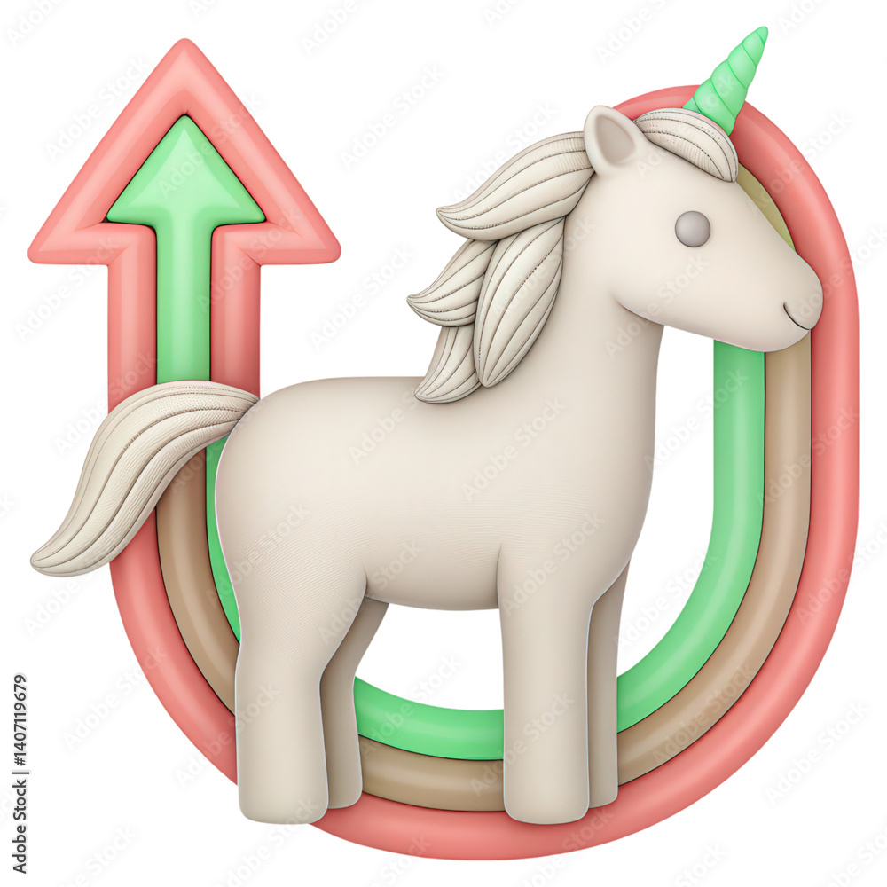 Poster a minimalistic unicorn icon representing upward investment concepts for design and marketing use.