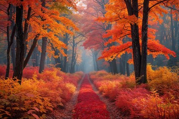 Vibrant Autumn Foliage in a Serene Forest Setting