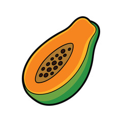 Papaya Vector Illustration – Fresh Tropical Fruit Icon in Flat Style for Food Packaging, Juice Labels, and Healthy Recipe Design