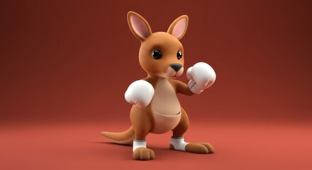 Obraz premium Cartoon Kangaroo Boxer Ready to Fight in the Ring, A Punching Power Animal