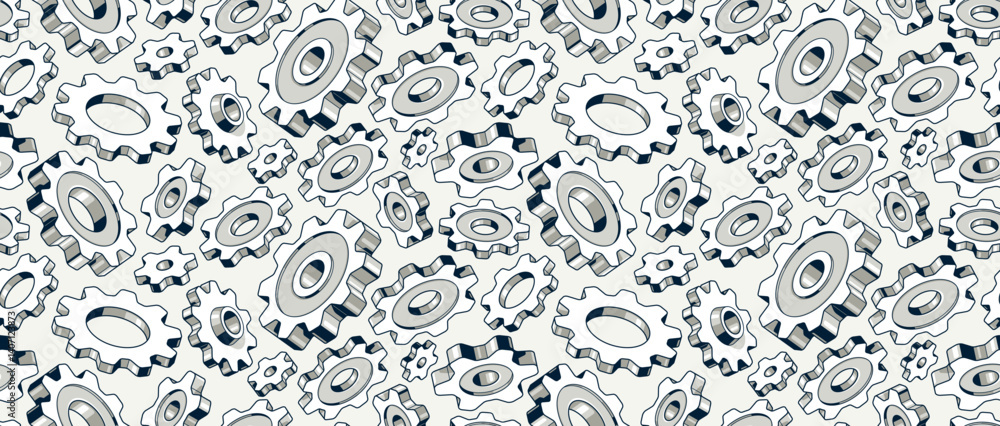 Poster gears seamless background, vector cogs and cogwheels mechanical repeat wallpaper, repair and mainten