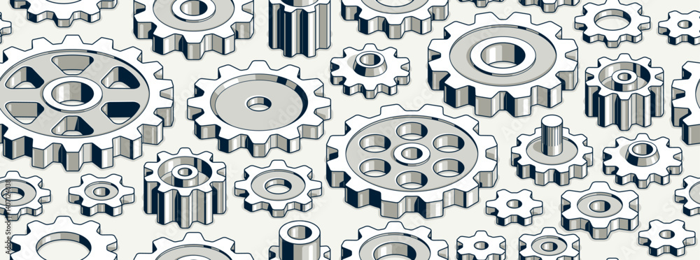 Poster gears seamless background, vector cogs and cogwheels mechanical repeat wallpaper, repair and mainten