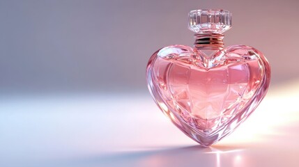 A 3D-rendered heart-shaped perfume bottle with pink liquid, isolated on white