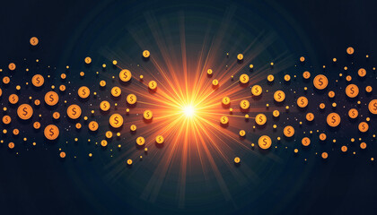 Monetary Symbol Glow Effect on Dark Background for Financial Blogs, Investment Websites, Economic Articles, and Business Marketing Strategies