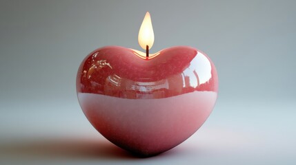 A 3D-rendered pink heart-shaped candle with a flame, isolated on white