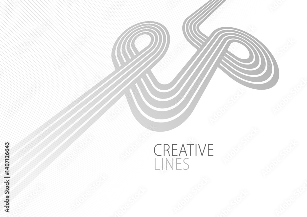 Poster wave lines in 3d perspective vector abstract background with smooth gradient of light grey and white