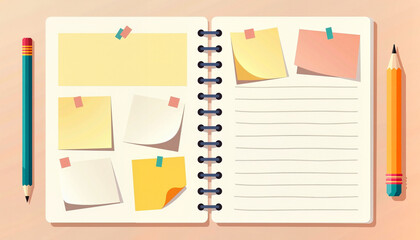 Sticky Notes and Notebook on Light Background for Organizational Blogs, Study Tips, Creative Planning, and Educational Resources