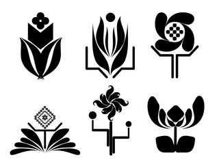 Set of black garden, floral, nature logo designs 